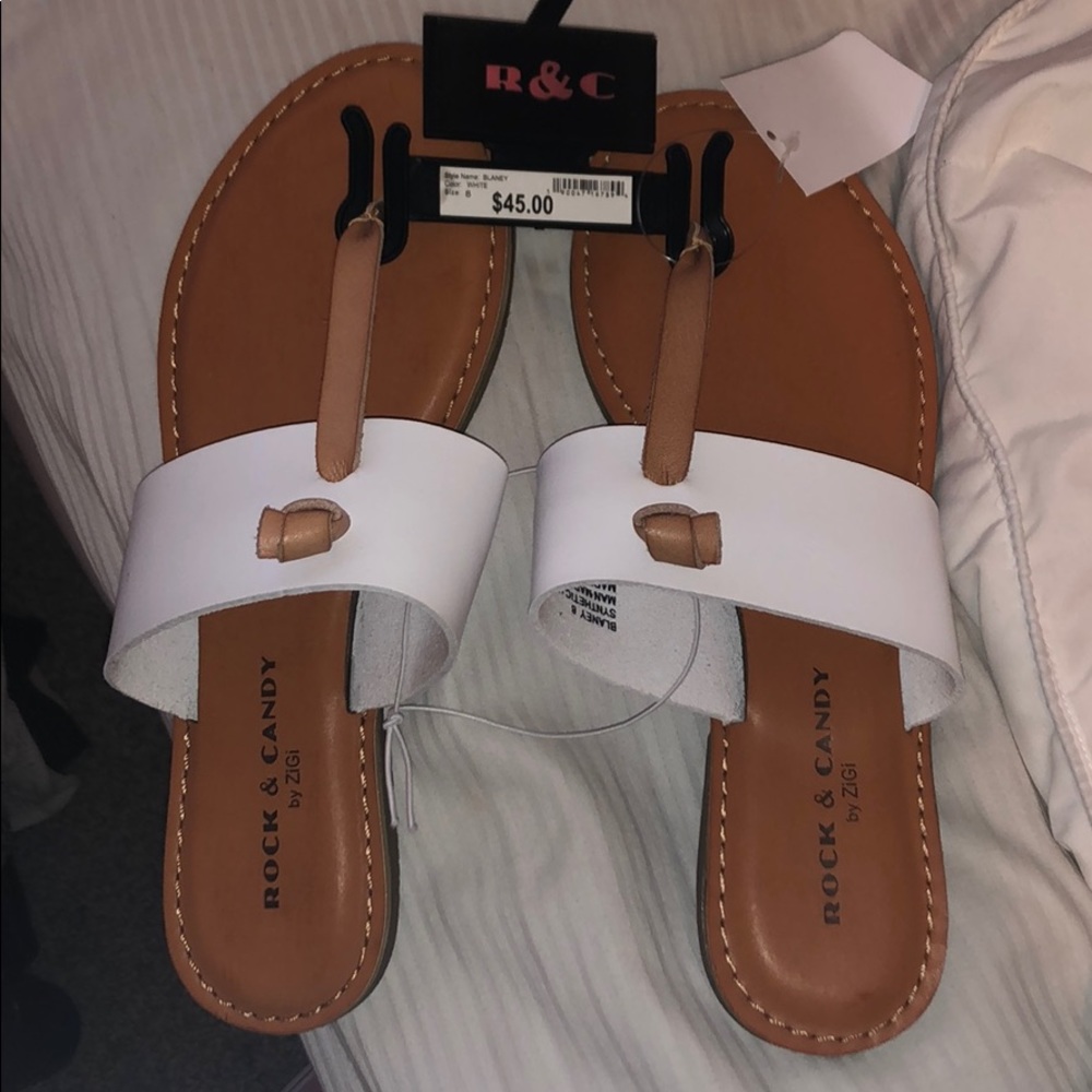 white/tan sandals